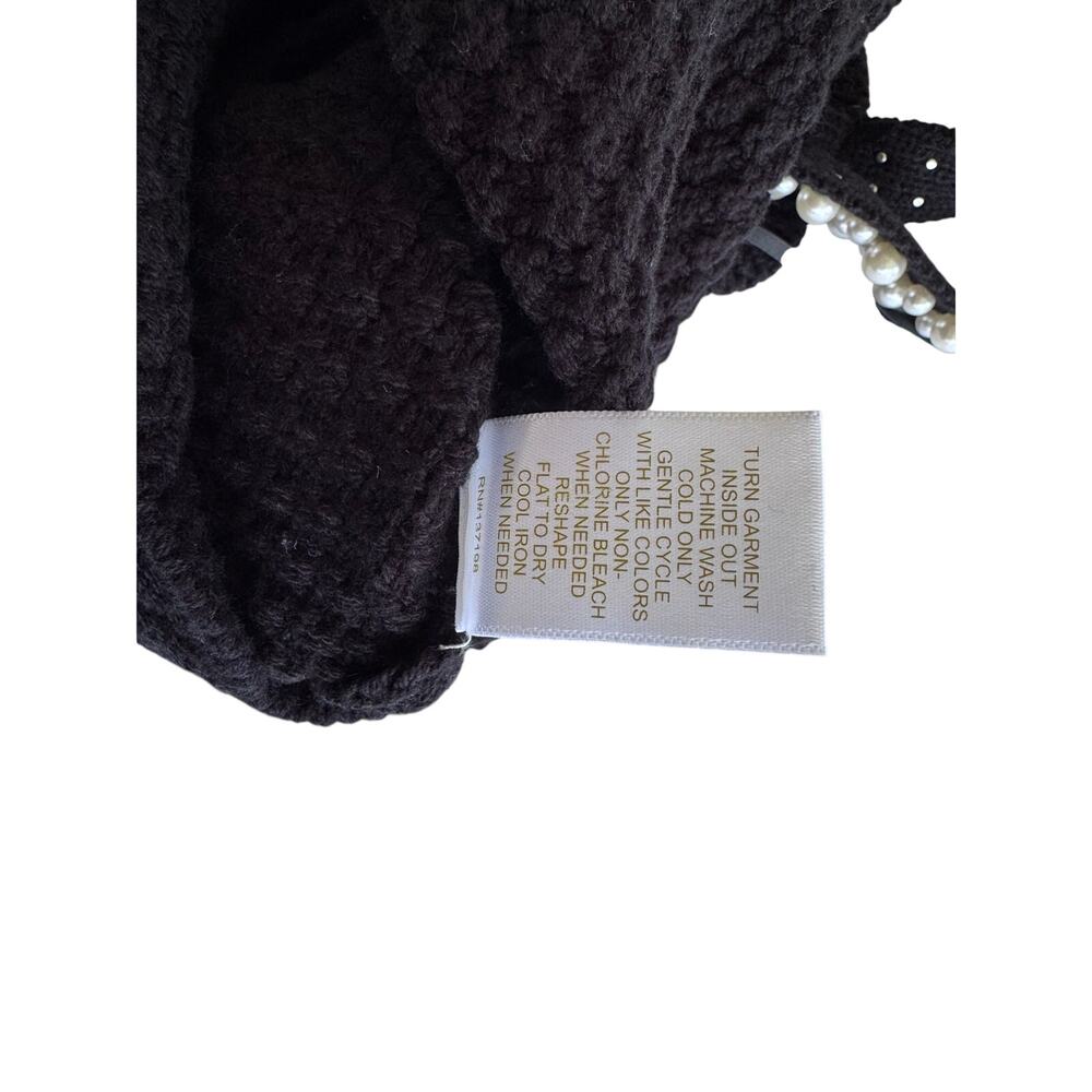 House of Harlow 1960 Large Black Pearl Strap Crop Top Knit Y2K Party Cami - Picture 5 of 8